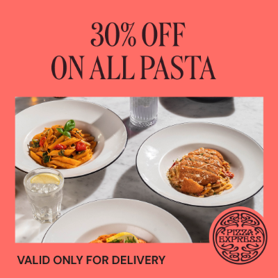 Two pizzas, pasta, a salad and dough balls from Pizza Express Cyprus